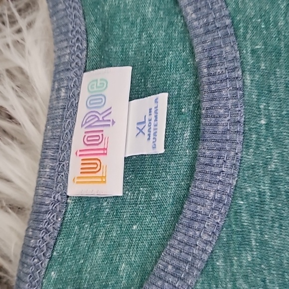 LuLaRoe Randy Heather Green Body with Heather Blue Sleeves Baseball Tee - Picture 12 of 14